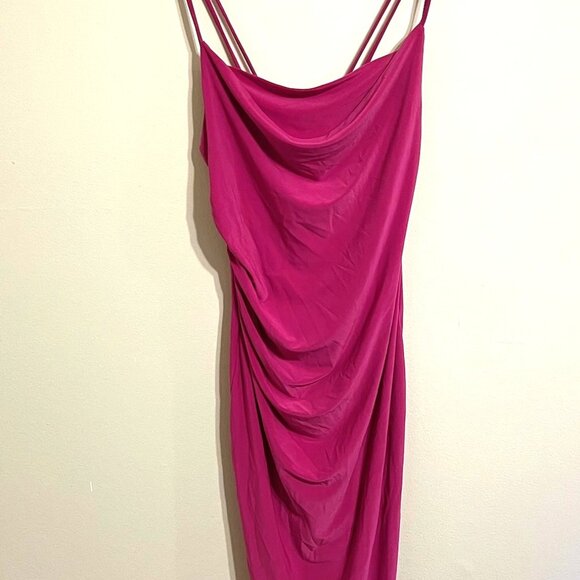 ZARA Fuchsia Draped Midi Dress Size S - Picture 3 of 5